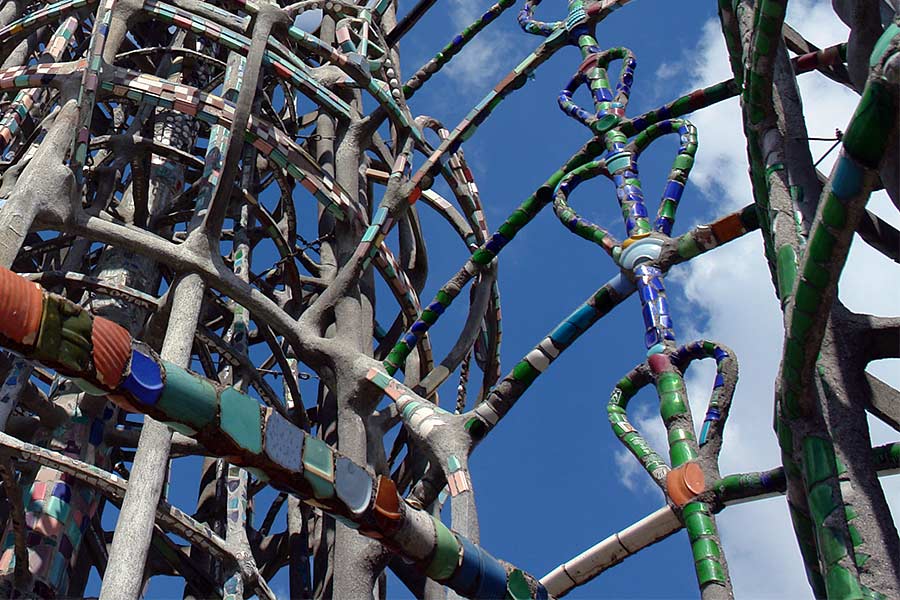 The Watts Towers as seen from the rear of the parcel of land where Sam Rodia had lived and worked in his spare time.