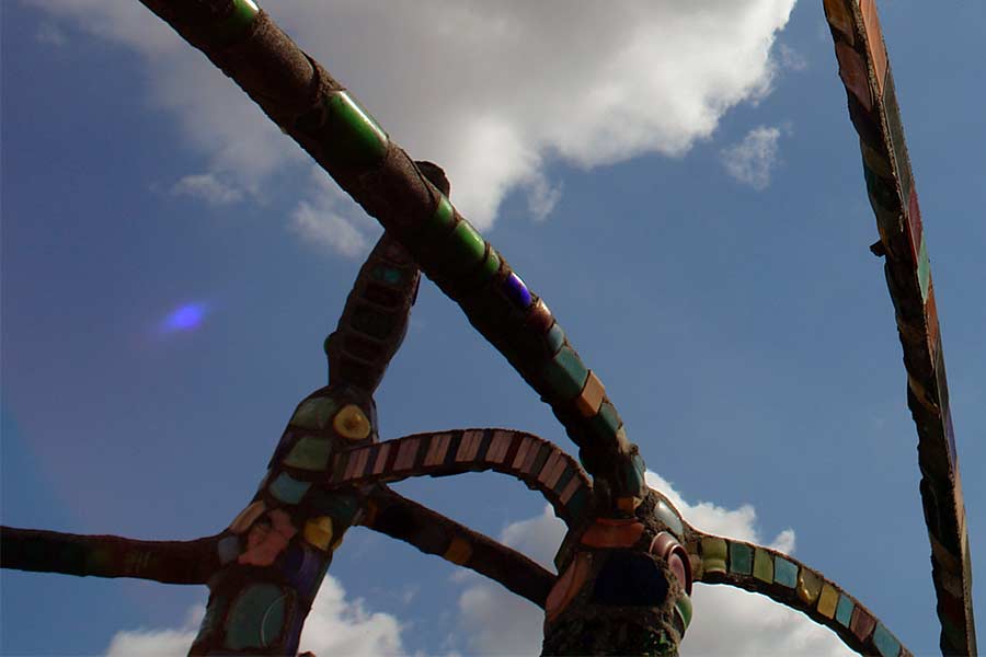 The Watts Towers as seen from the rear of the parcel of land where Sam Rodia had lived and worked in his spare time.