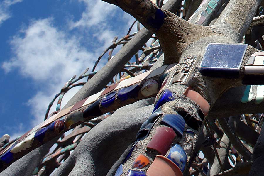 The Watts Towers as seen from the rear of the parcel of land where Sam Rodia had lived and worked in his spare time.