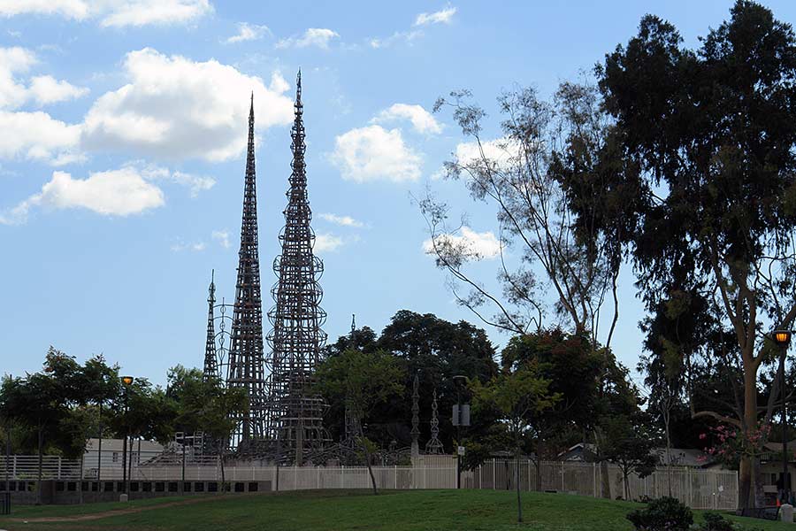 The Watts Towers as seen from the rear of the parcel of land where Sam Rodia had lived and worked in his spare time.