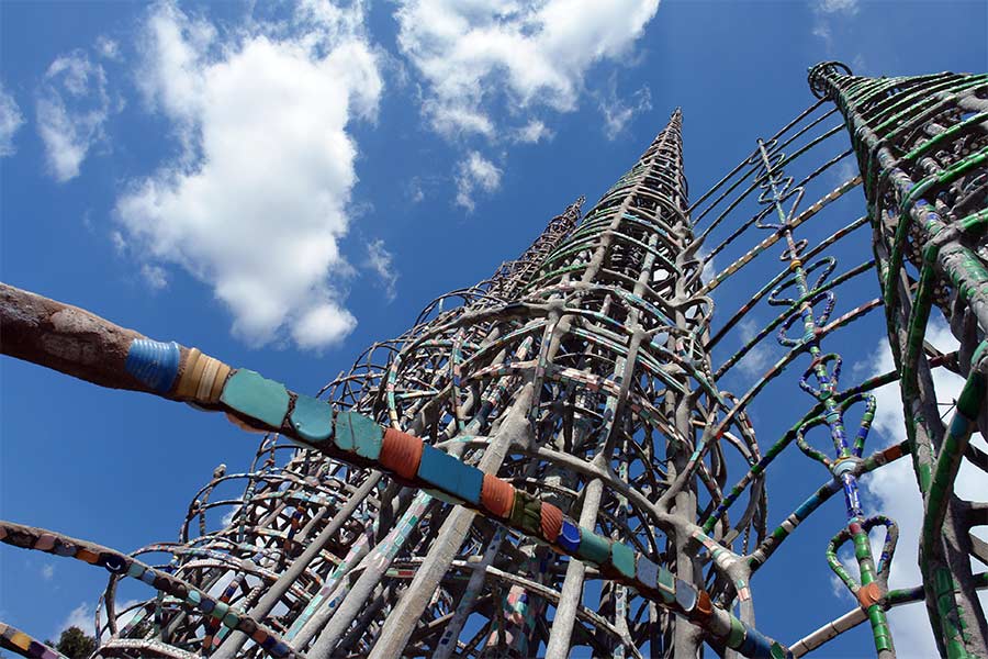 The Watts Towers as seen from the rear of the parcel of land where Sam Rodia had lived and worked in his spare time.