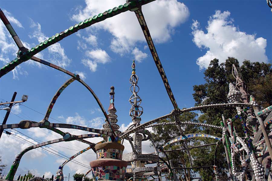 The Watts Towers as seen from the rear of the parcel of land where Sam Rodia had lived and worked in his spare time.