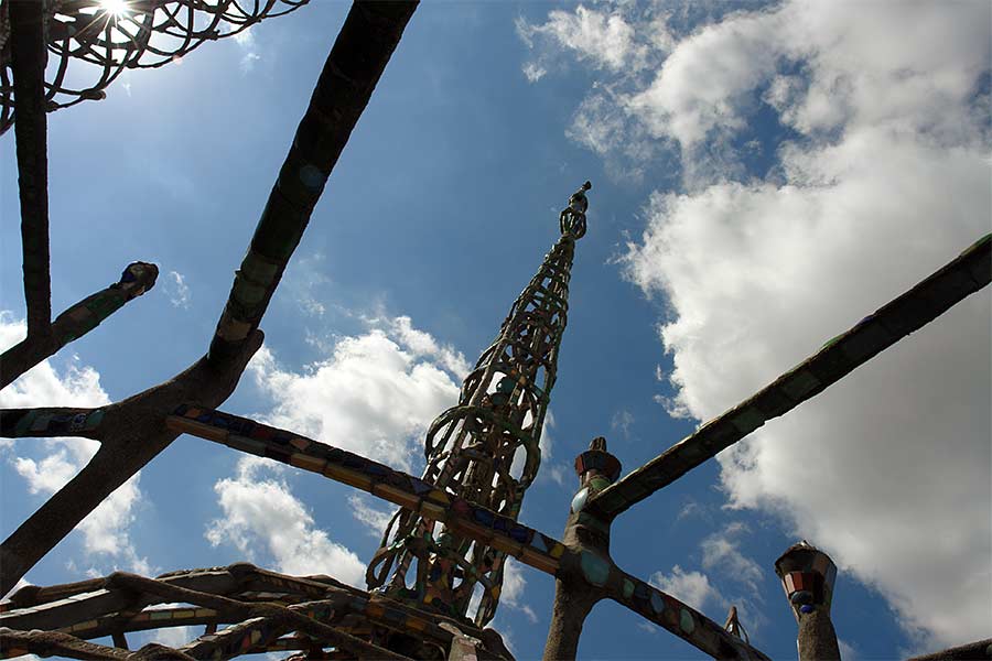 The Watts Towers as seen from the rear of the parcel of land where Sam Rodia had lived and worked in his spare time.