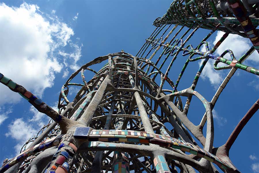 The Watts Towers as seen from the rear of the parcel of land where Sam Rodia had lived and worked in his spare time.